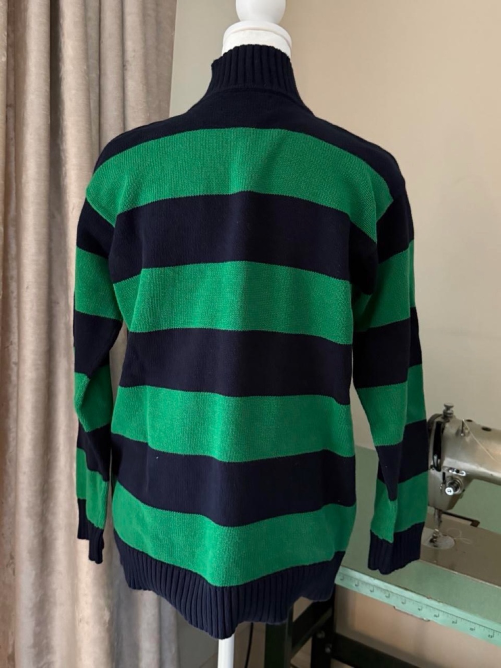 Ralph Lauren classic green& navy striped quarter zip knit sweater size P - Picture 4 of 5
